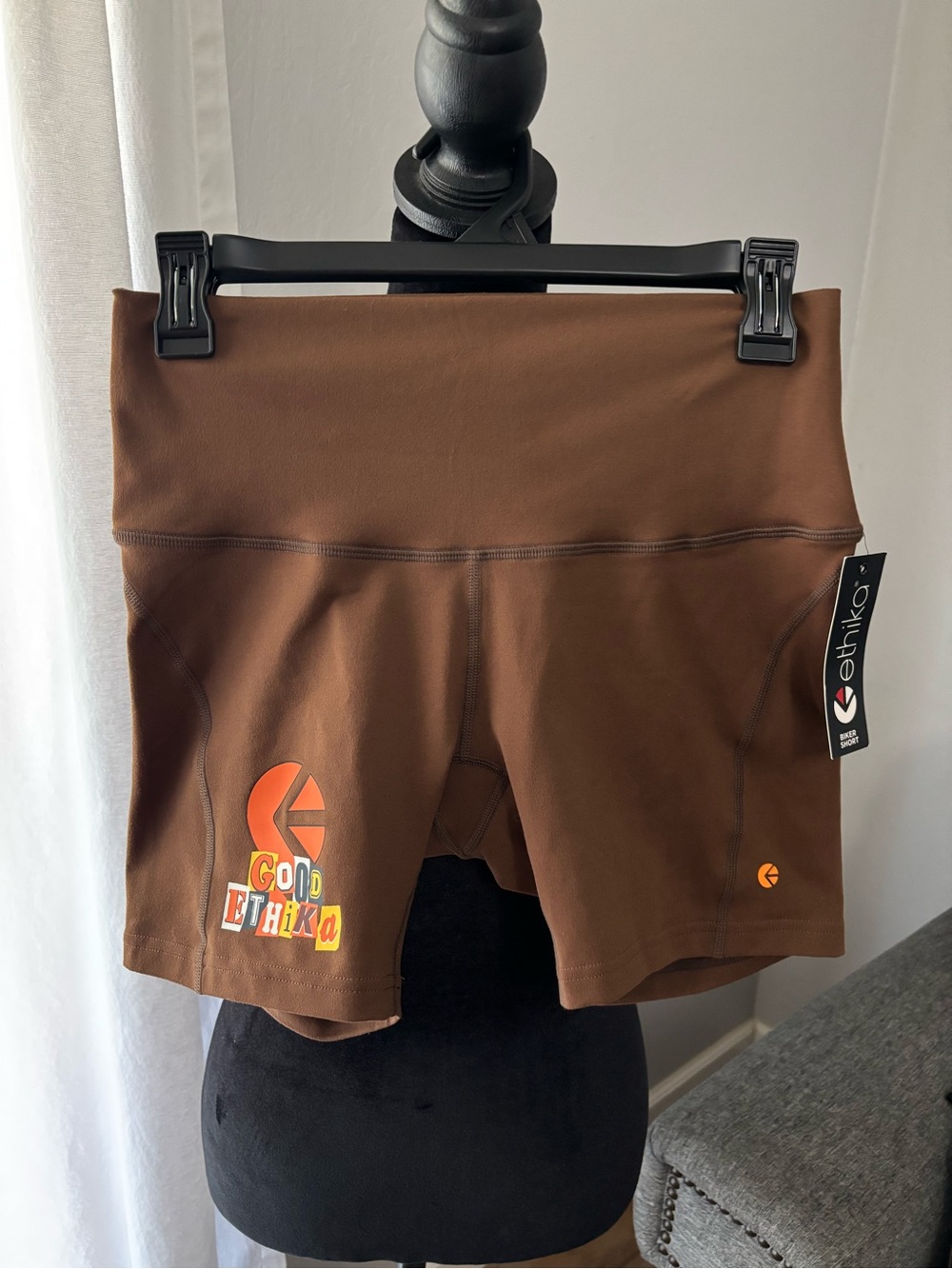 ethika Brown High-Rise Bike Shorts with Orange Logo